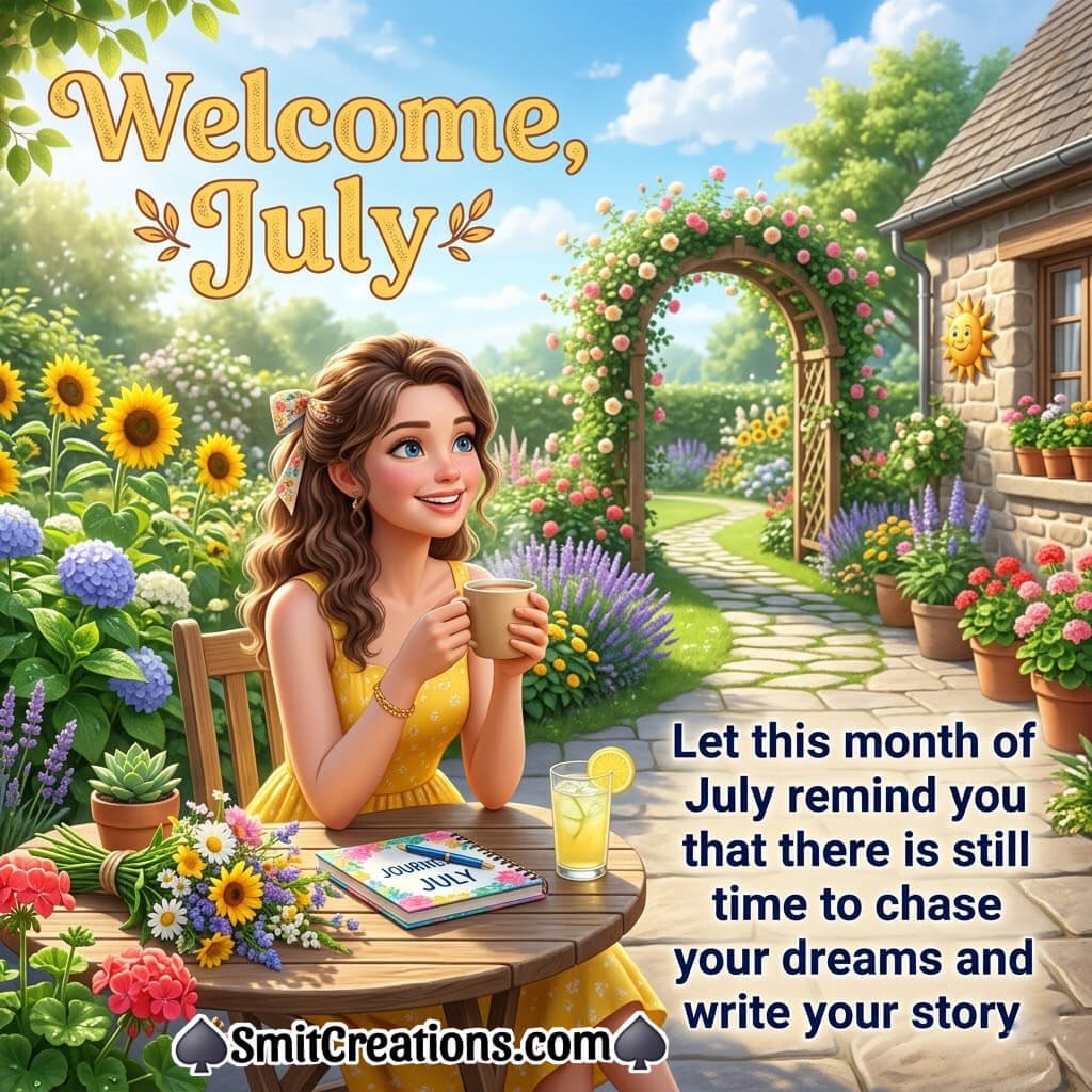 Welcome July Month Wonderful Greeting Image