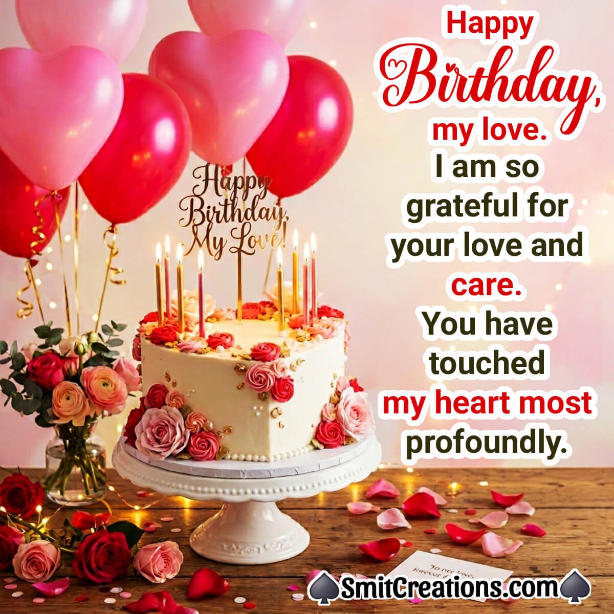Happy Birthday My Love Nice Wish With Red Rose Pic